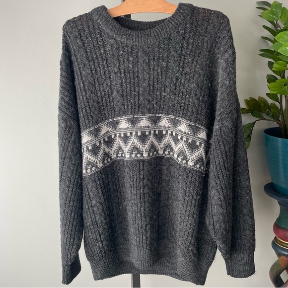 Vintage Wool Mohair Blend Marks & Spencer Grandpa Sweater Grey White Mens Large - Picture 1 of 8